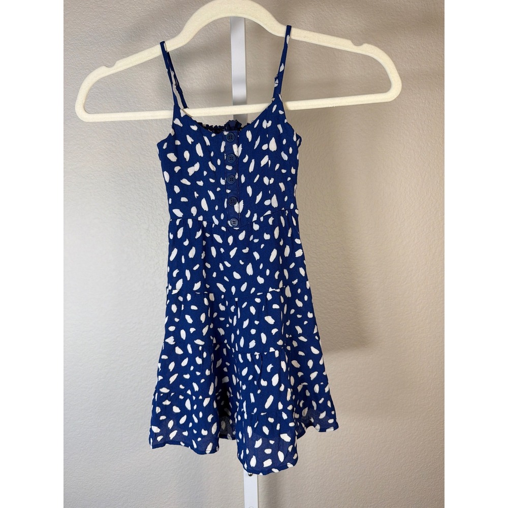 Reformation‎ Kids Blue White Dalmatian Print Tiered Button Front Dress Size 3Y